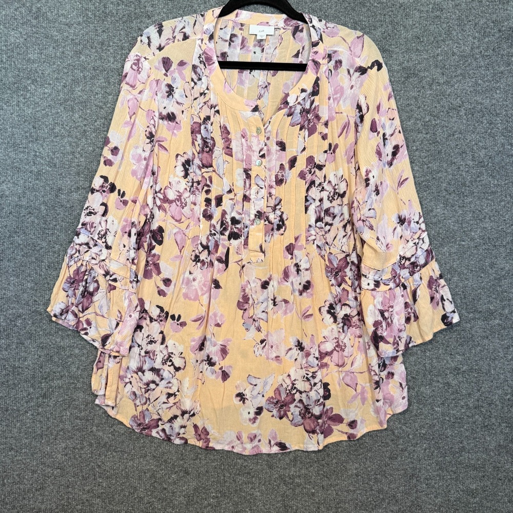 J.Jill Shirt Womens XL Purple Yellow Floral Blouse Bohemian‎ Cottagecore Flowy